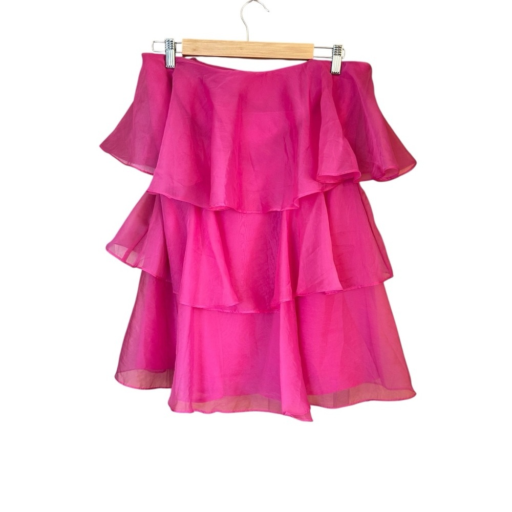 Abercrombie & Fitch Tiered Organza Pink Mini Dress MP - Picture 3 of 10